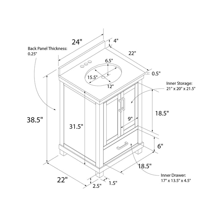 Sunnybrooke Solid Wood 24-30 Inch Bathroom Vanity with Pre-Installed Oval Porcelain Sink - Green - 24"