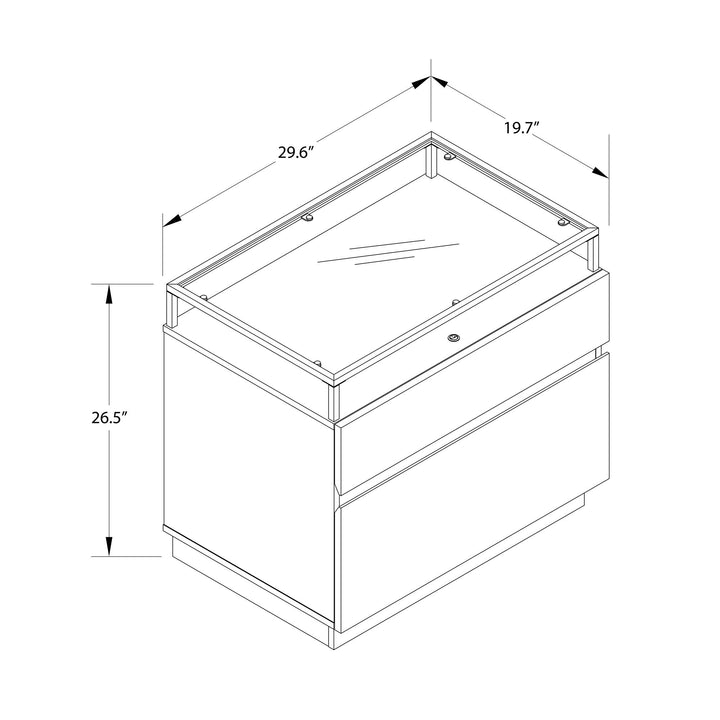 Devon Nightstand with Drawers, LED Lights and Glass Top - Eden Ash