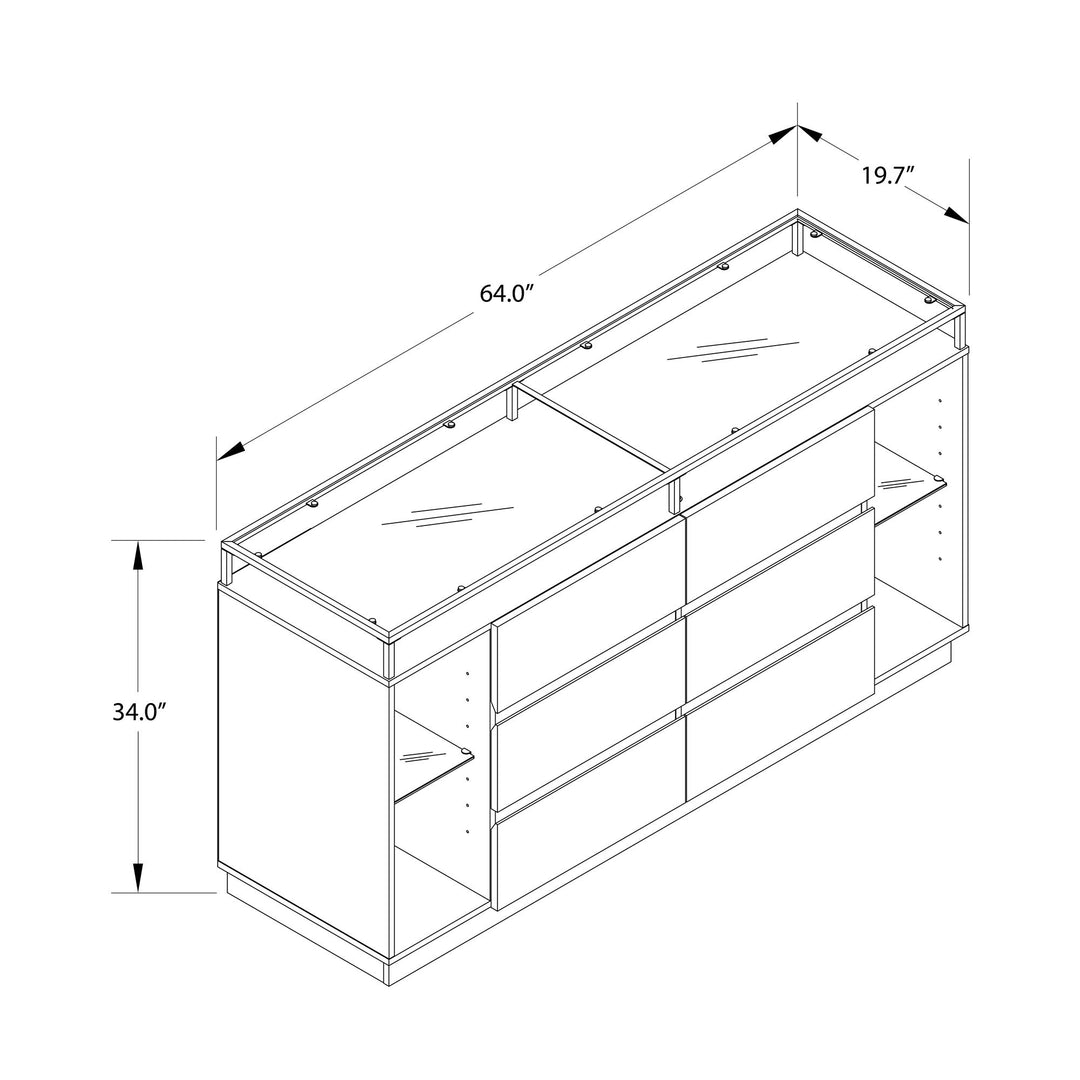 Devon 6-Drawer Dresser with LED Lights and Glass Top - Eden Ash - 6 Drawer