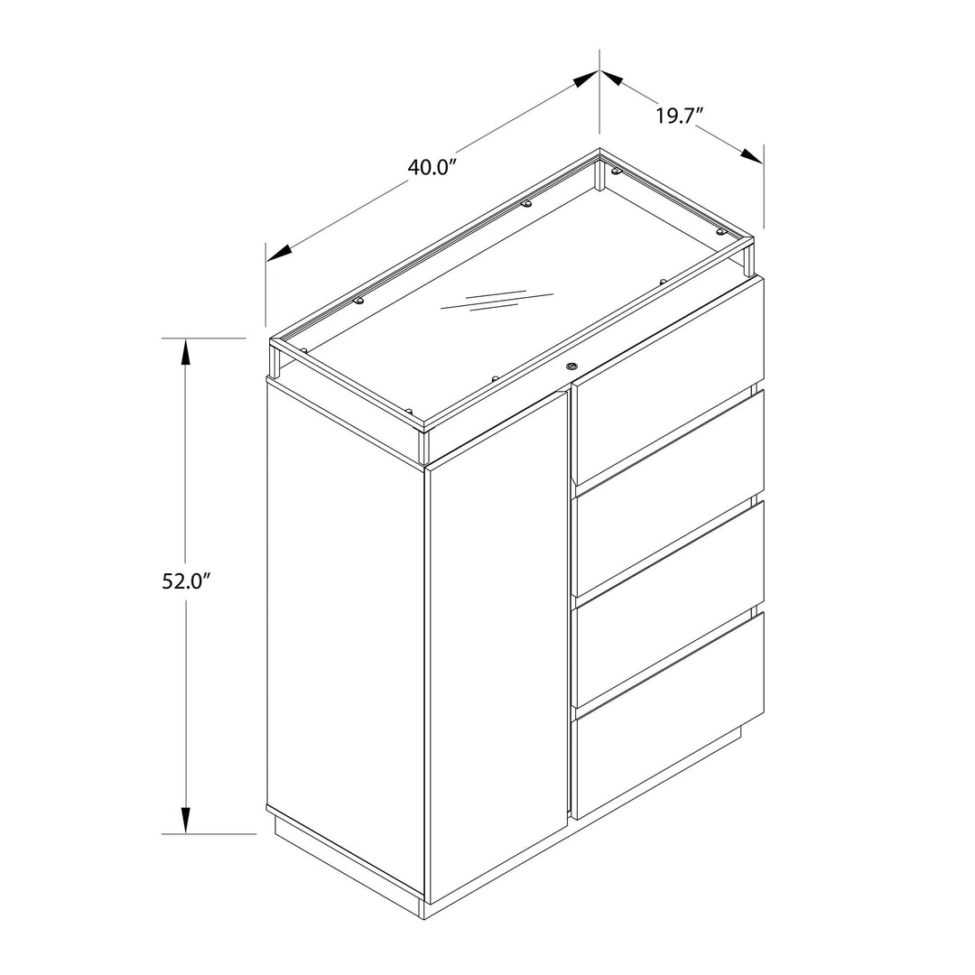 Devon 4-Drawer Dresser with Door, LED Lights and Glass Top - Danish Walnut