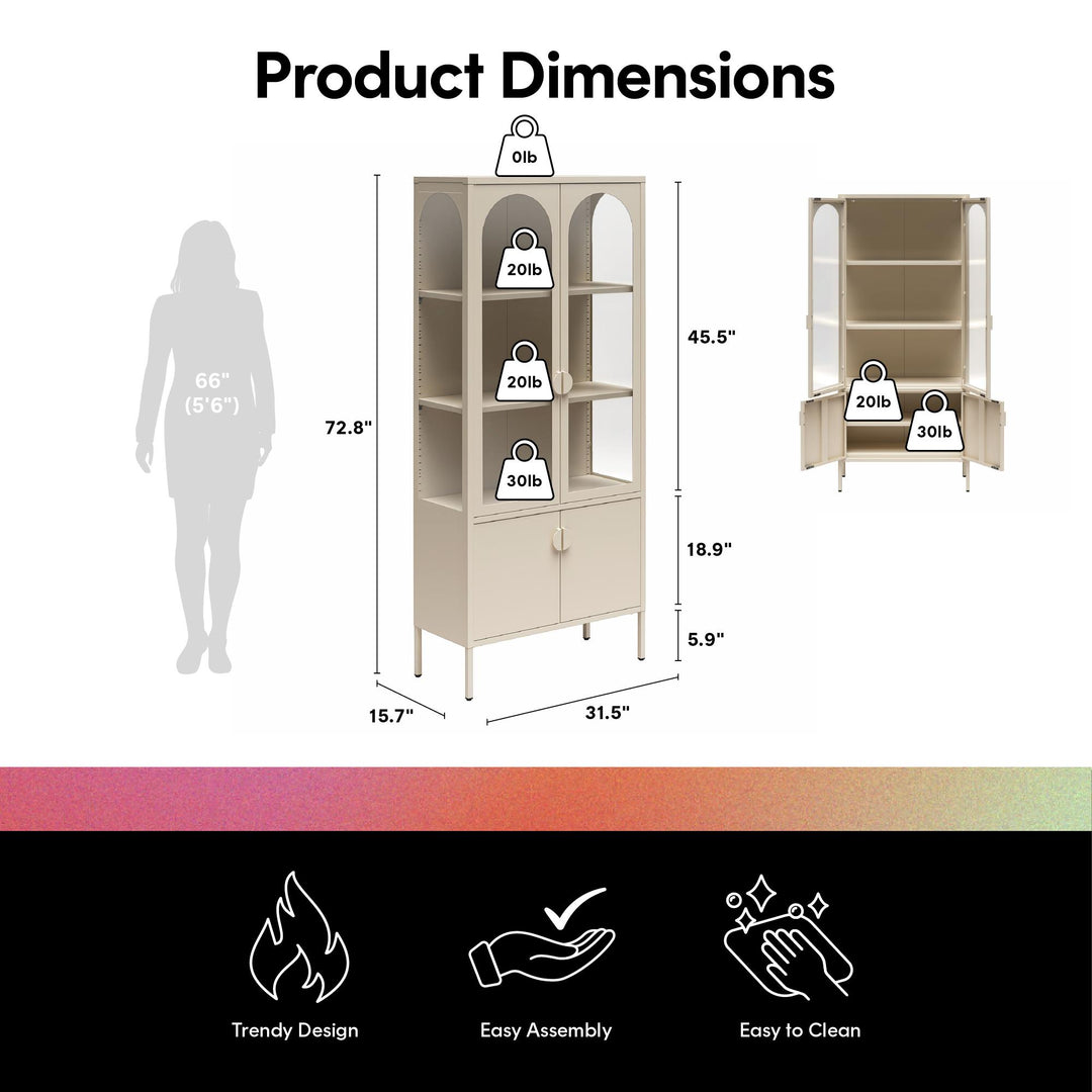 Chloe Tall Metal Display Cabinet with 2 Arched Glass Doors - Parchment - Tall