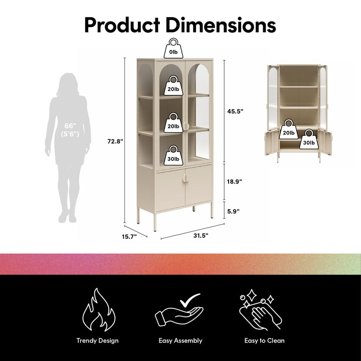Chloe Tall Metal Display Cabinet with 2 Arched Glass Doors - Parchment - Tall
