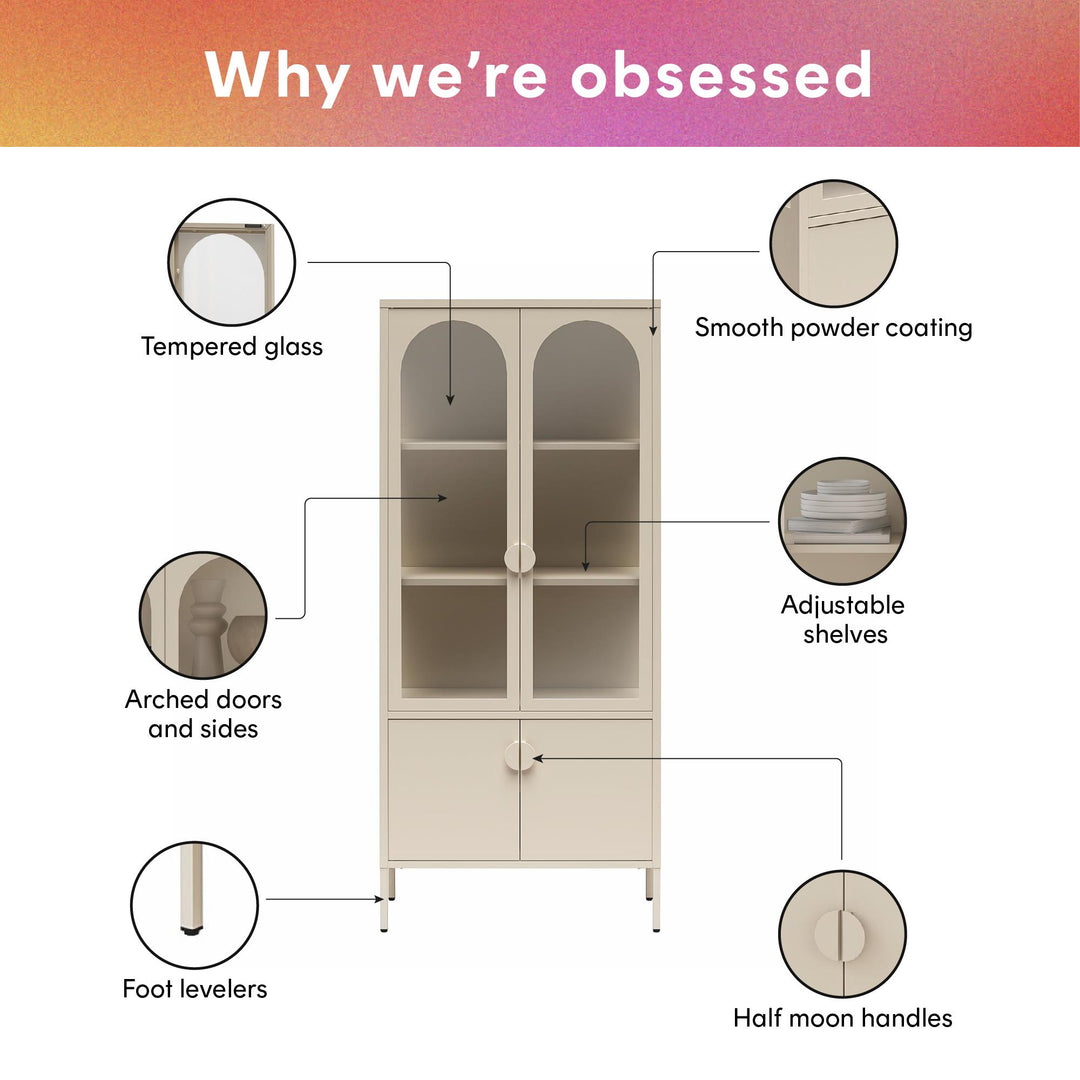 Chloe Tall Metal Display Cabinet with 2 Arched Glass Doors - Parchment - Tall