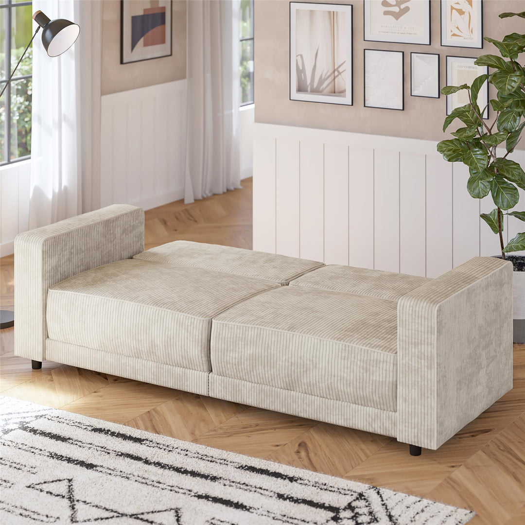 Allie Corduroy Futon Sofa Bed - Ivory Corduroy - 3-Seater