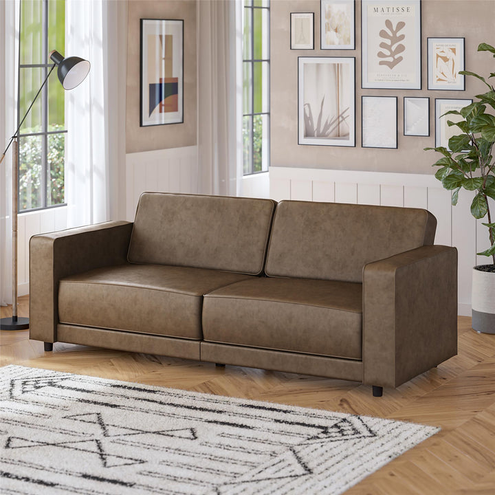 Allie Faux Leather Futon Sofa Bed - Brown Faux Leather - 3-Seater
