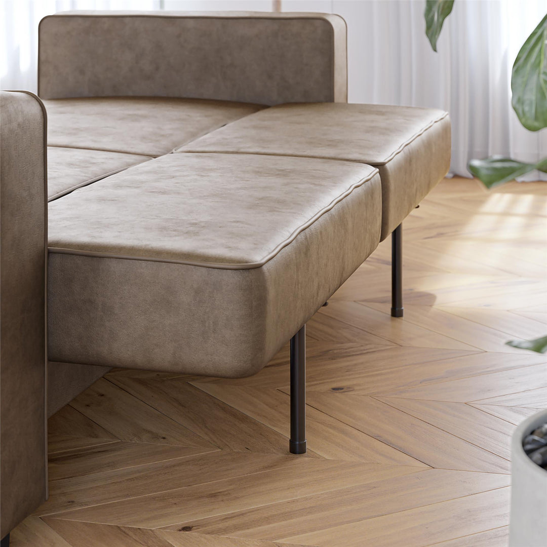 Allie Faux Leather Futon Sofa Bed - Brown Faux Leather - 3-Seater