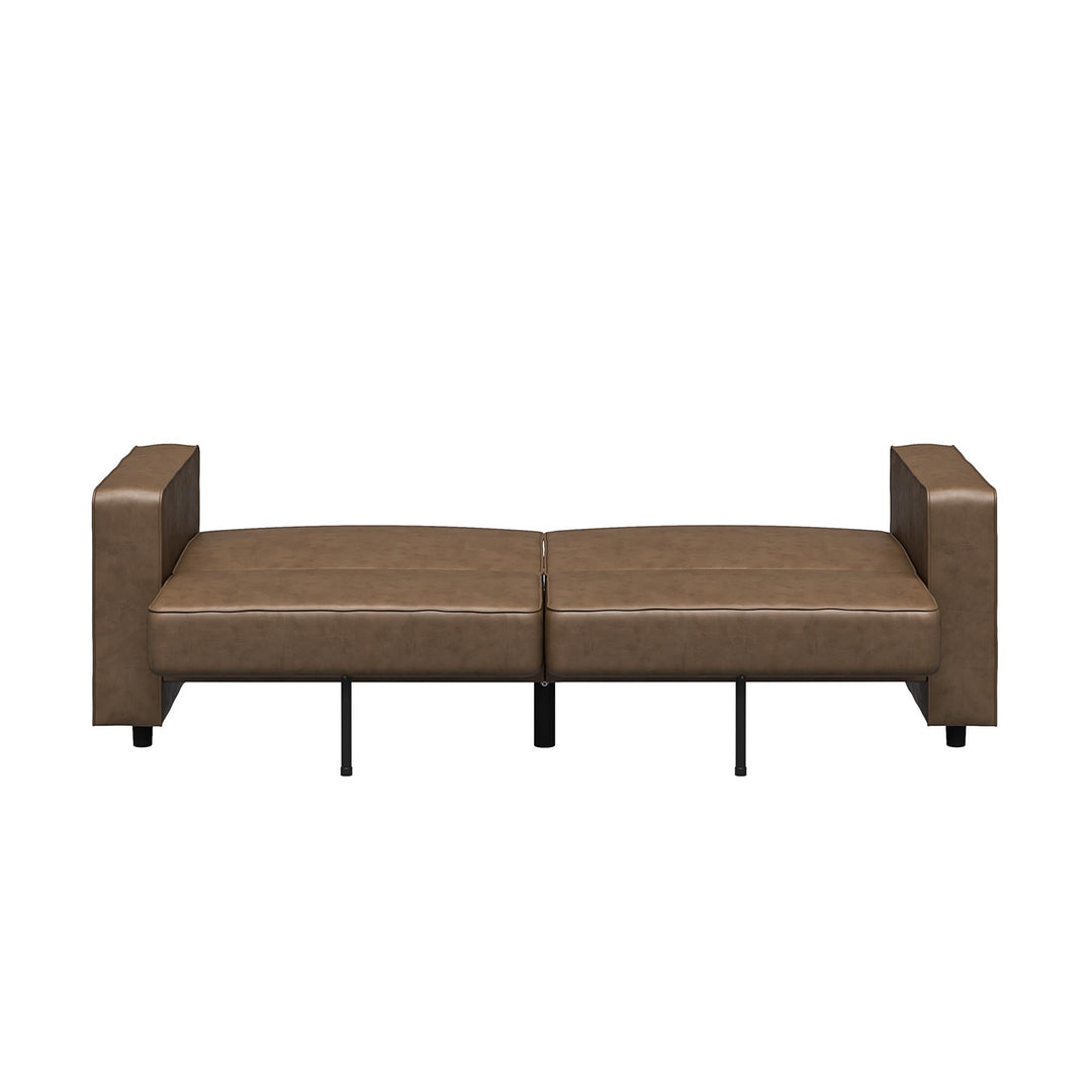 Allie Faux Leather Futon Sofa Bed - Brown Faux Leather - 3-Seater
