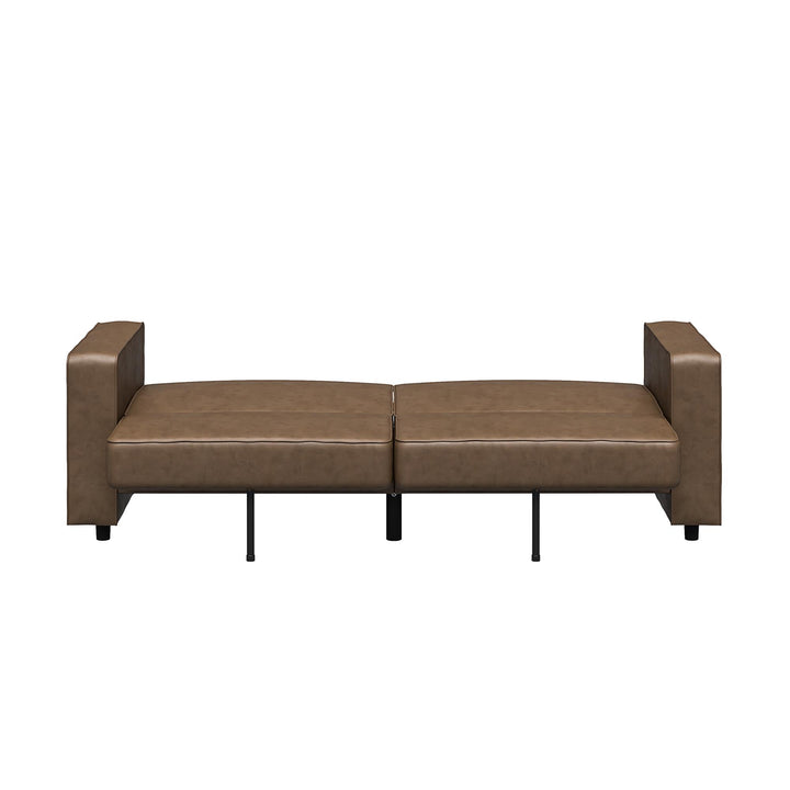 Allie Faux Leather Futon Sofa Bed - Brown Faux Leather - 3-Seater