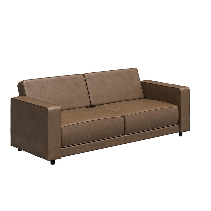 Allie Faux Leather Futon Sofa Bed - Brown Faux Leather - 3-Seater