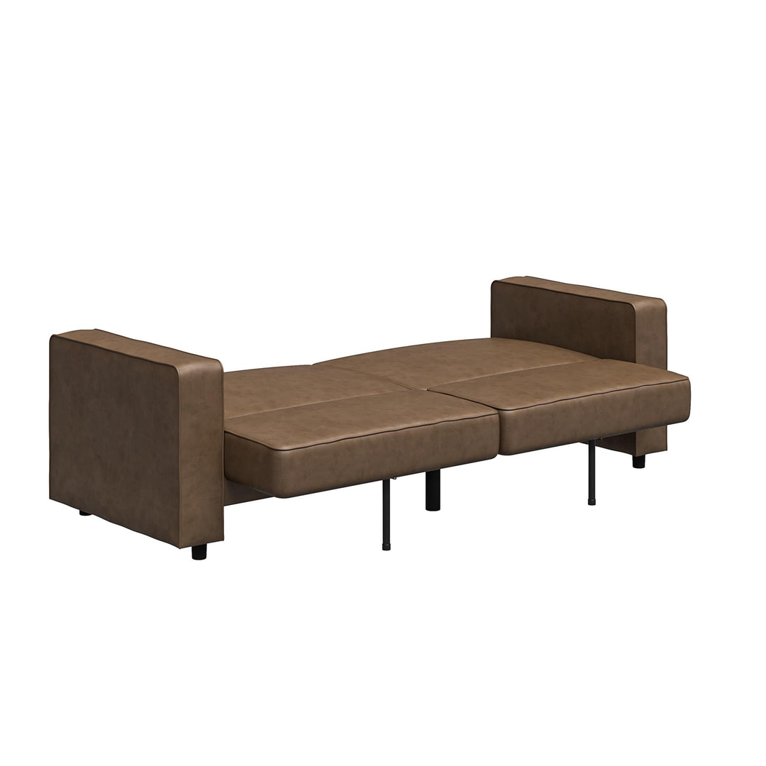 Allie Faux Leather Futon Sofa Bed - Brown Faux Leather - 3-Seater
