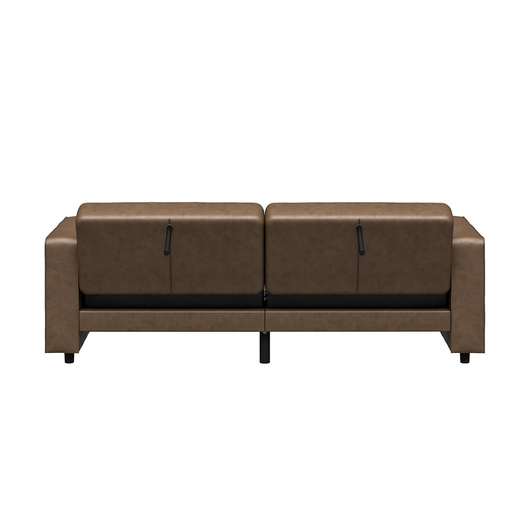 Allie Faux Leather Futon Sofa Bed - Brown Faux Leather - 3-Seater