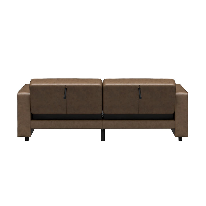 Allie Faux Leather Futon Sofa Bed - Brown Faux Leather - 3-Seater