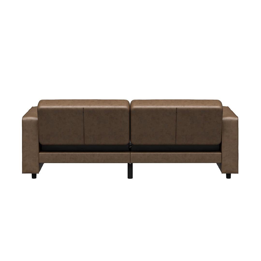Allie Faux Leather Futon Sofa Bed - Brown Faux Leather - 3-Seater