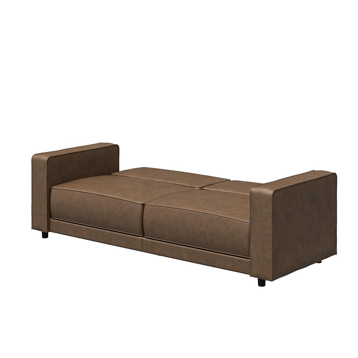 Allie Faux Leather Futon Sofa Bed - Brown Faux Leather - 3-Seater