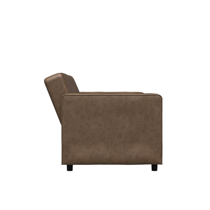 Allie Faux Leather Futon Sofa Bed - Brown Faux Leather - 3-Seater