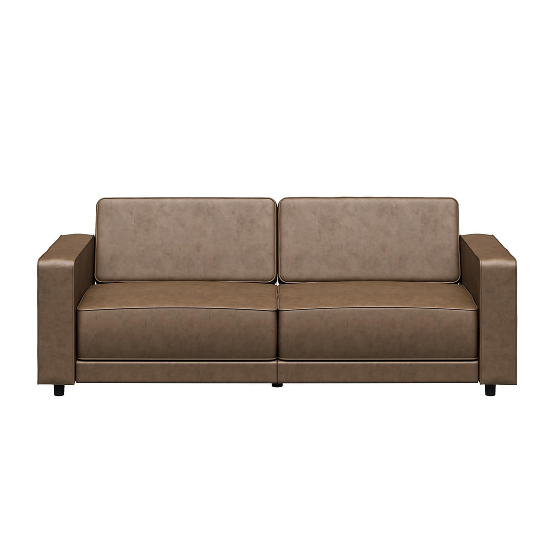 Allie Faux Leather Futon Sofa Bed - Brown Faux Leather - 3-Seater