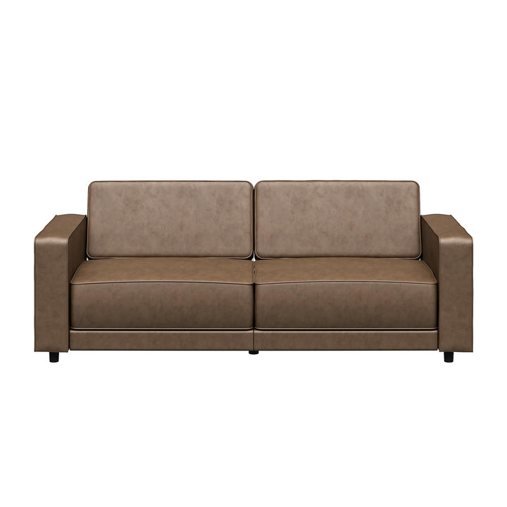 Allie Faux Leather Futon Sofa Bed - Brown Faux Leather - 3-Seater