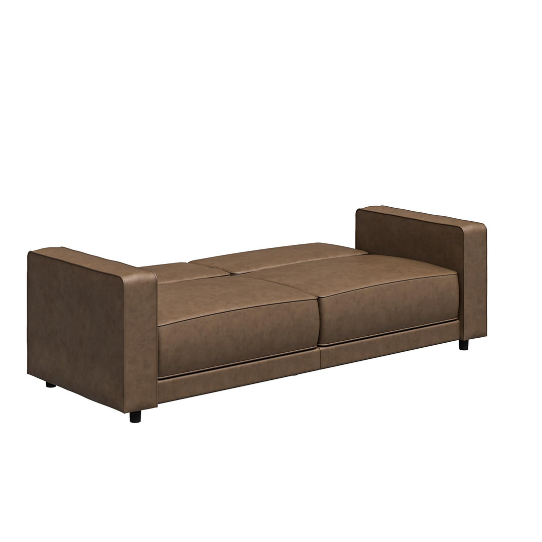 Allie Faux Leather Futon Sofa Bed - Brown Faux Leather - 3-Seater