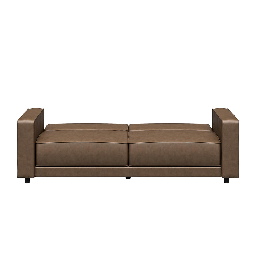 Allie Faux Leather Futon Sofa Bed - Brown Faux Leather - 3-Seater