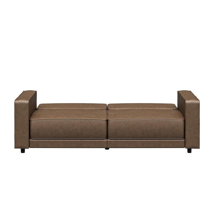 Allie Faux Leather Futon Sofa Bed - Brown Faux Leather - 3-Seater