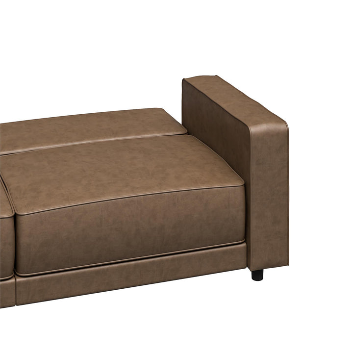 Allie Faux Leather Futon Sofa Bed - Brown Faux Leather - 3-Seater