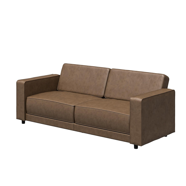 Allie Faux Leather Futon Sofa Bed - Brown Faux Leather - 3-Seater