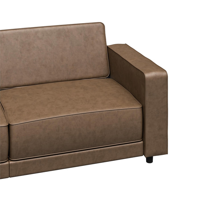 Allie Faux Leather Futon Sofa Bed - Brown Faux Leather - 3-Seater