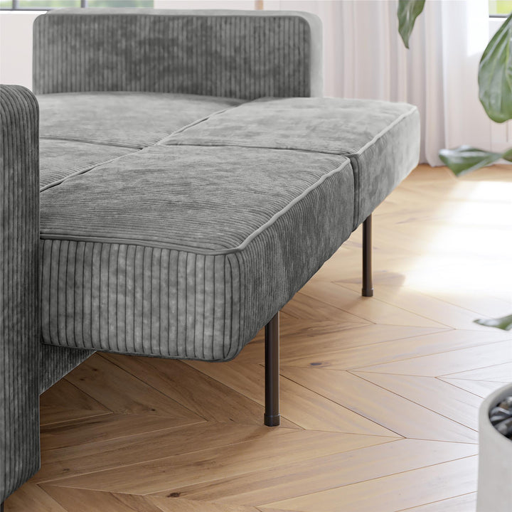 Allie Corduroy Futon Sofa Bed - Gray Corduroy - 3-Seater