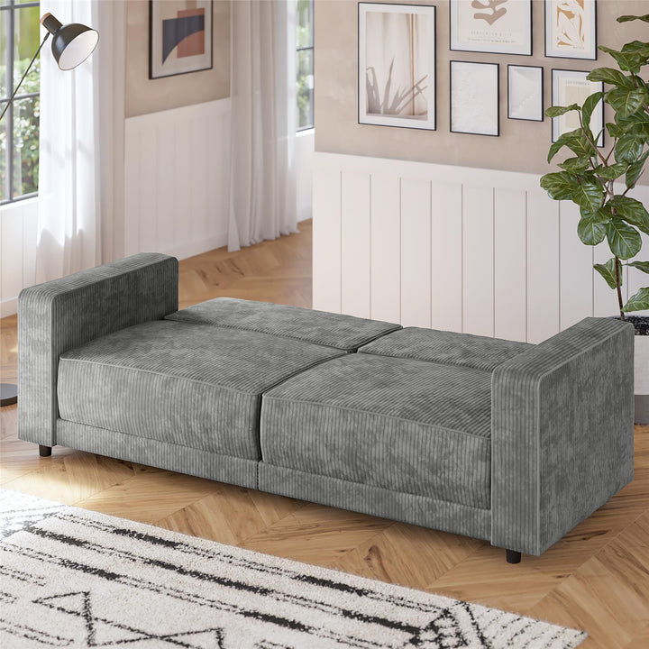 Allie Corduroy Futon Sofa Bed - Gray Corduroy - 3-Seater