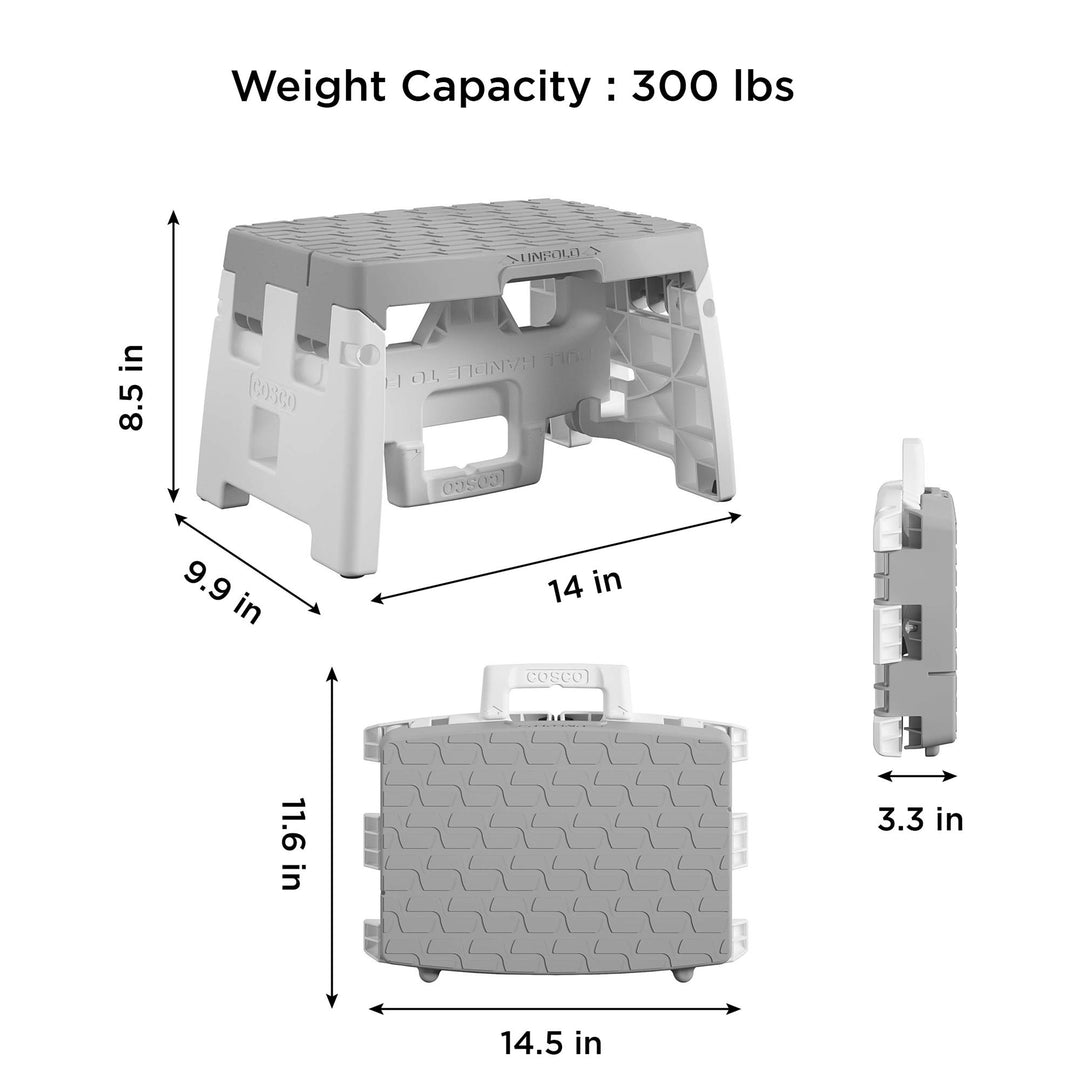 COSCO 1 Step Molded Folding Step Stool, 300 lbs. Weight Capacity, Type 1A (2-pack) - Gray