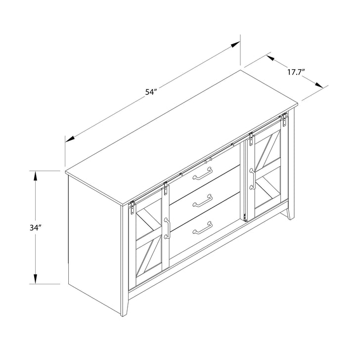 Alton 3 Drawer Dresser with 2 Sliding Barn Doors and 6 Shelves - Rustic Walnut - 3 Drawer