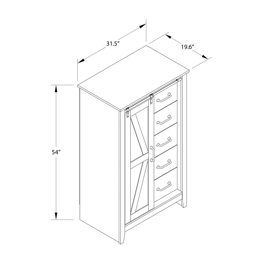 Alton Tall 5 Drawer Dresser with Sliding Barn Door and 3 Shelves - Magnolia Oak - 5 Drawer
