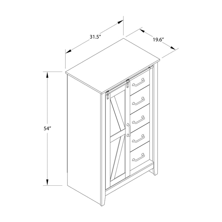 Alton Tall 5 Drawer Dresser with Sliding Barn Door and 3 Shelves - Magnolia Oak - 5 Drawer
