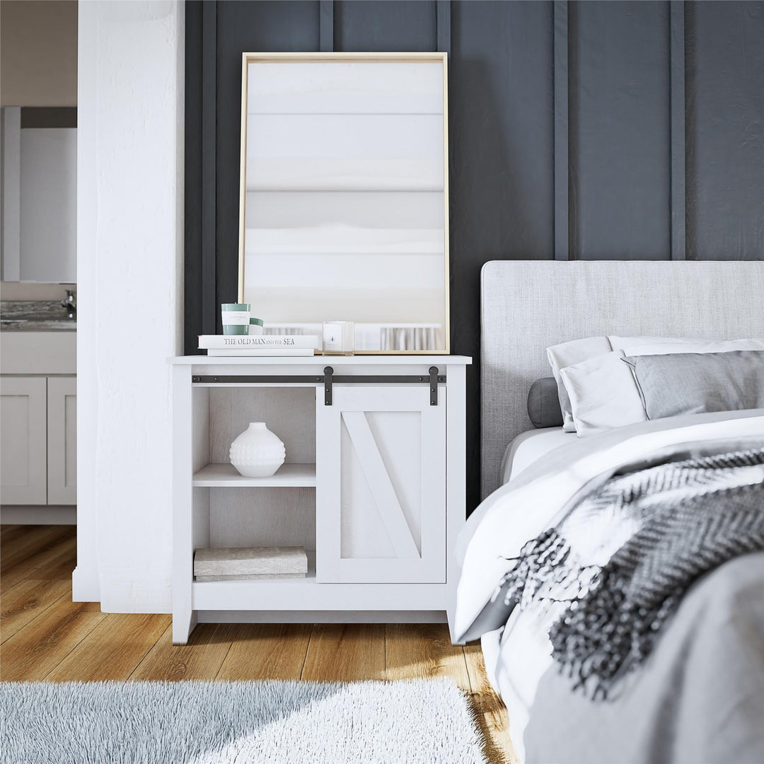 Alton Nightstand with Sliding Barn Door and 4 Shelves - Magnolia Oak