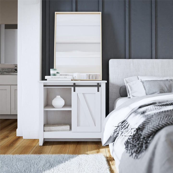 Alton Nightstand with Sliding Barn Door and 4 Shelves - Magnolia Oak