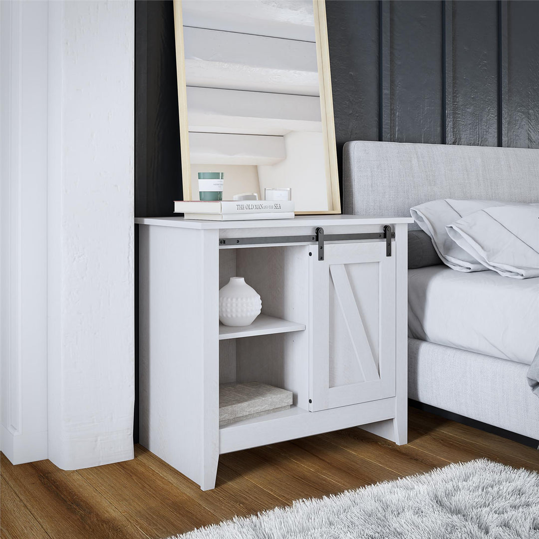 Alton Nightstand with Sliding Barn Door and 4 Shelves - Magnolia Oak