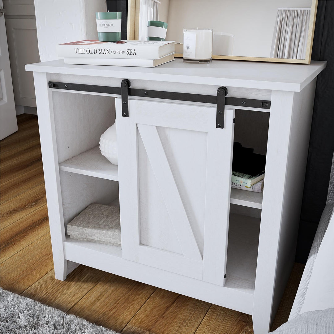 Alton Nightstand with Sliding Barn Door and 4 Shelves - Magnolia Oak