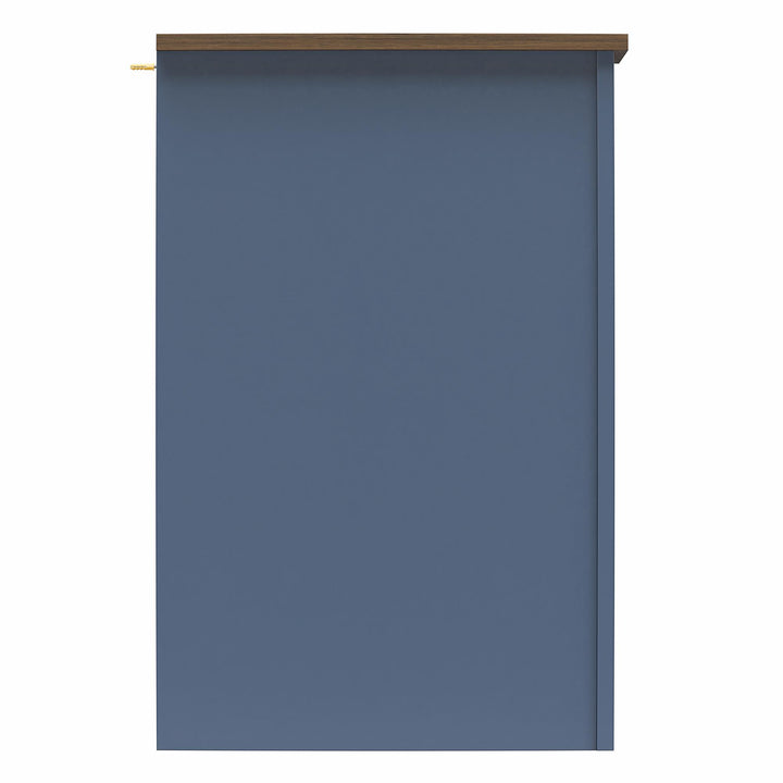 Alton Nightstand with Sliding Barn Door and 4 Shelves - Stone Blue/Rustic Walnut