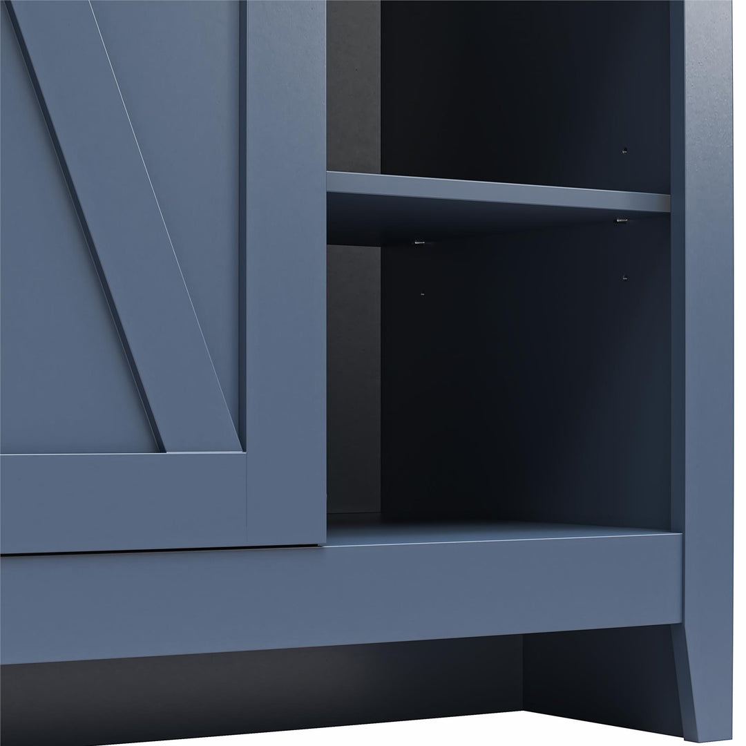 Alton Nightstand with Sliding Barn Door and 4 Shelves - Stone Blue/Rustic Walnut