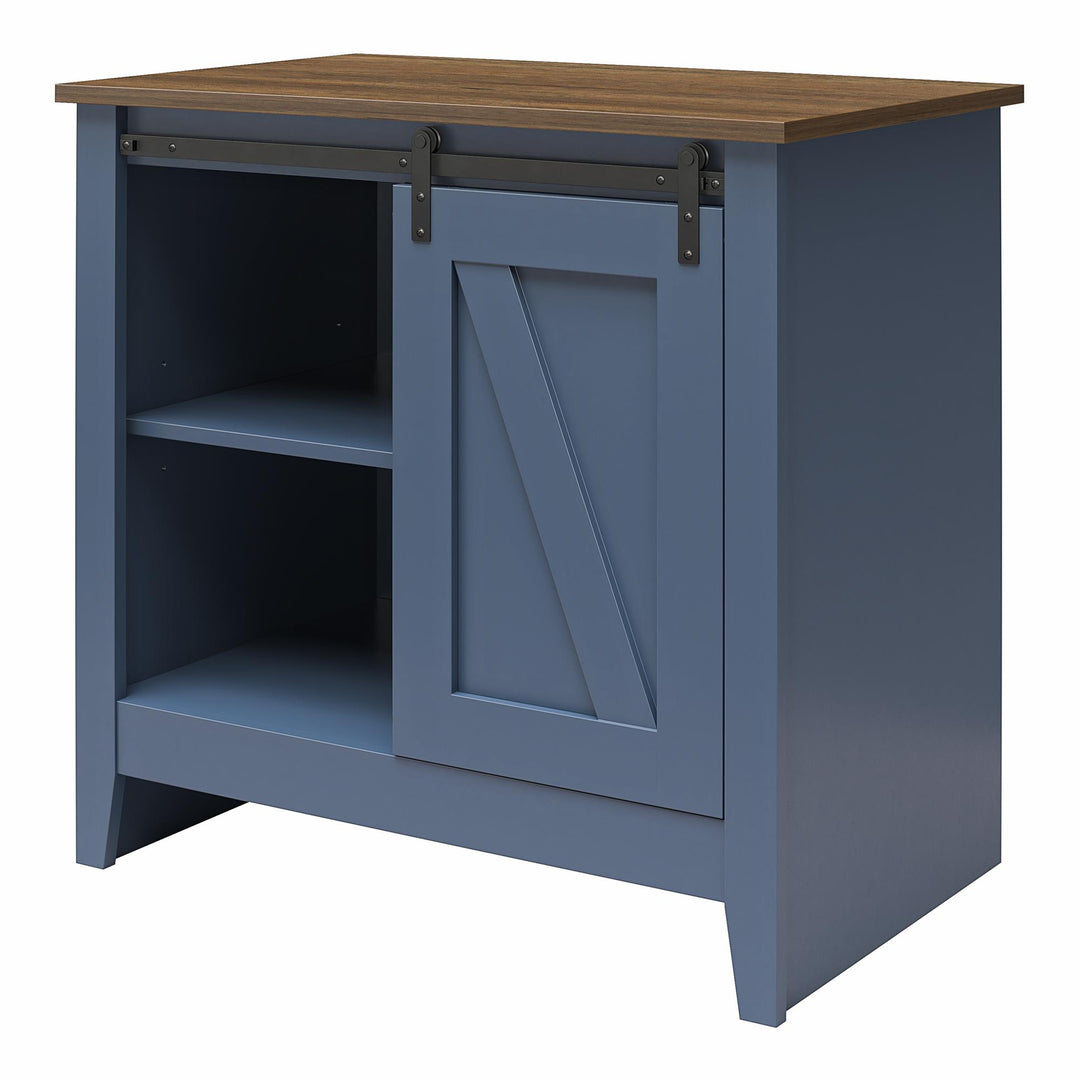 Alton Nightstand with Sliding Barn Door and 4 Shelves - Stone Blue/Rustic Walnut
