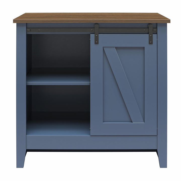 Alton Nightstand with Sliding Barn Door and 4 Shelves - Stone Blue/Rustic Walnut