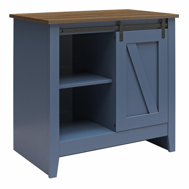 Alton Nightstand with Sliding Barn Door and 4 Shelves - Stone Blue/Rustic Walnut