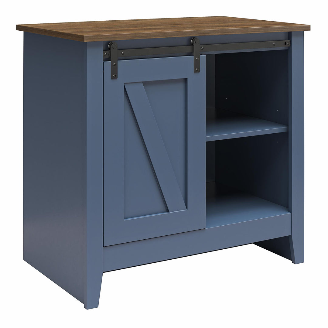 Alton Nightstand with Sliding Barn Door and 4 Shelves - Stone Blue/Rustic Walnut