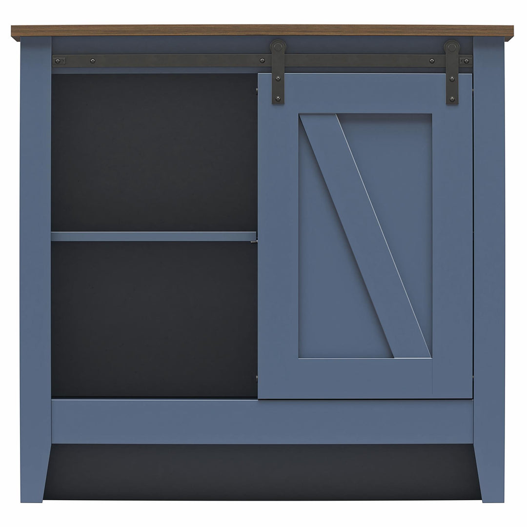 Alton Nightstand with Sliding Barn Door and 4 Shelves - Stone Blue/Rustic Walnut