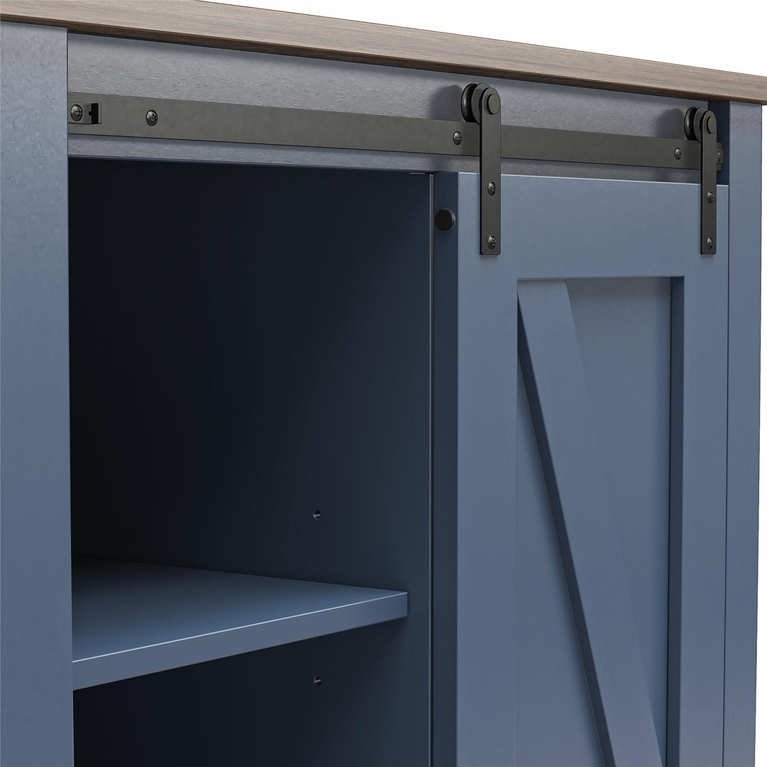 Alton Nightstand with Sliding Barn Door and 4 Shelves - Stone Blue/Rustic Walnut