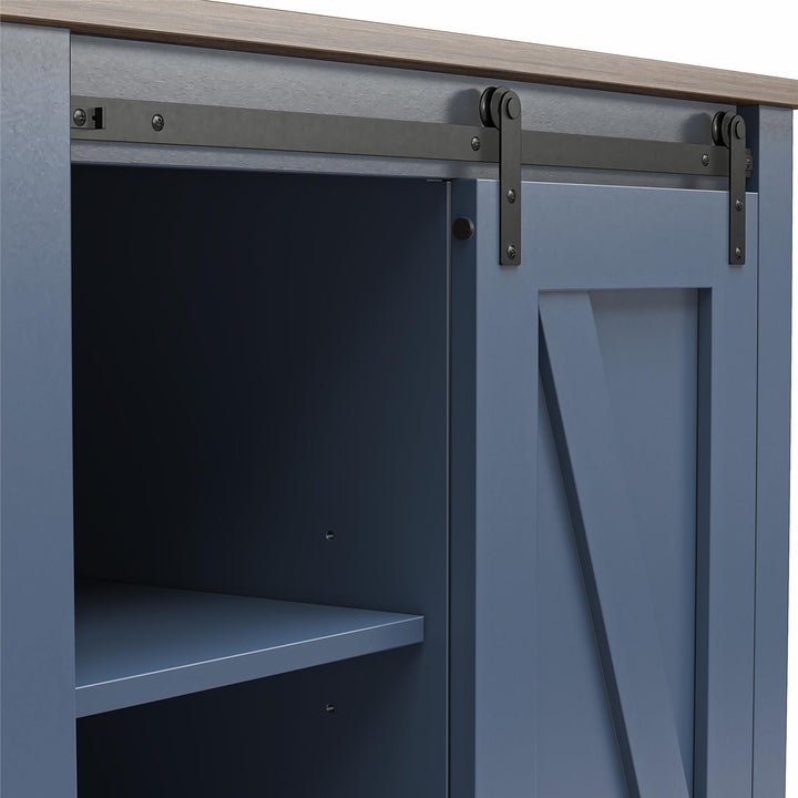 Alton Nightstand with Sliding Barn Door and 4 Shelves - Stone Blue/Rustic Walnut