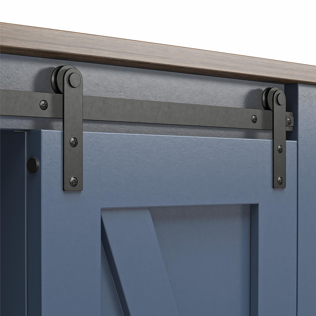 Alton Nightstand with Sliding Barn Door and 4 Shelves - Stone Blue/Rustic Walnut