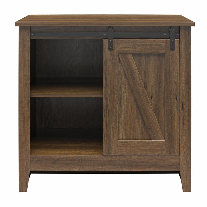 Alton Nightstand with Sliding Barn Door and 4 Shelves - Rustic Walnut