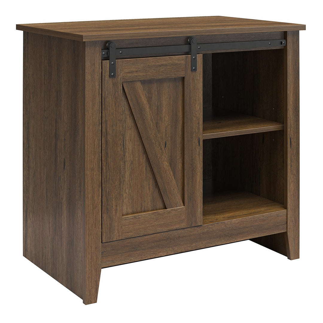 Alton Nightstand with Sliding Barn Door and 4 Shelves - Rustic Walnut