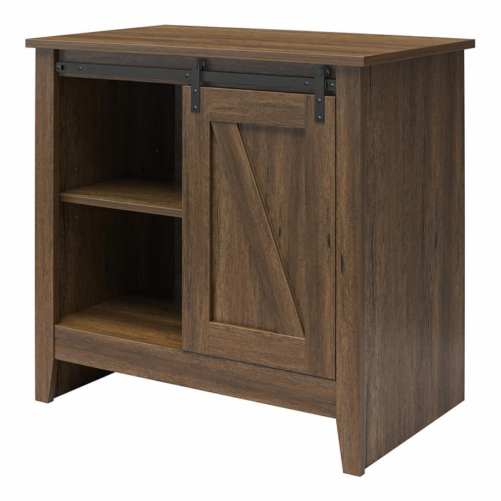Alton Nightstand with Sliding Barn Door and 4 Shelves - Rustic Walnut